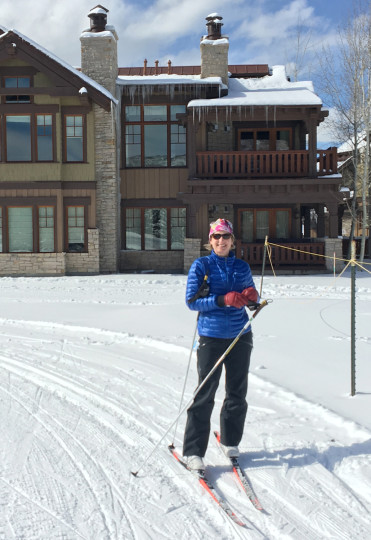 Mary outside on skis