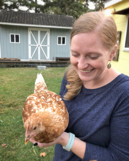 Emily and chicken