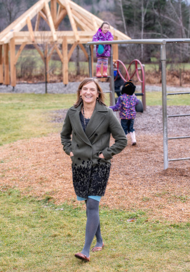 sally outside with outdoor center