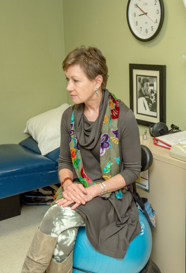 Linda Mitchell sitting on ball